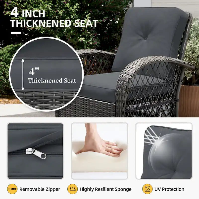 Ensemble de 2 fauteuils à bascule et pivotants d'extérieur en osier UPHA avec coussins
