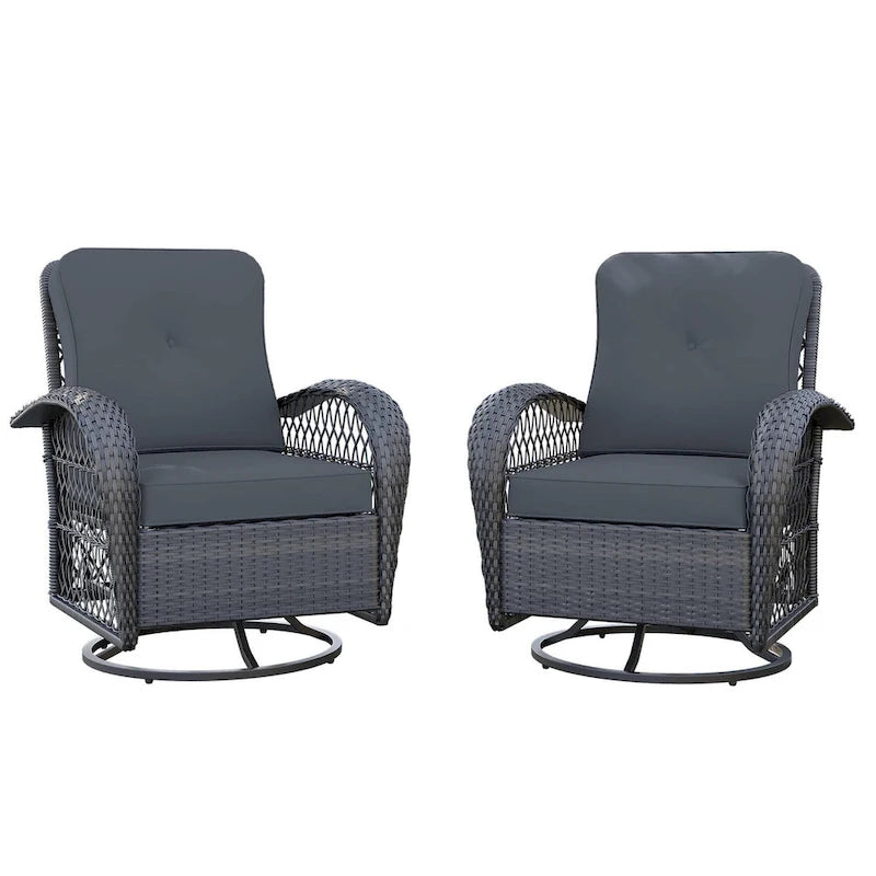 Ensemble de 2 fauteuils à bascule et pivotants d'extérieur en osier UPHA avec coussins