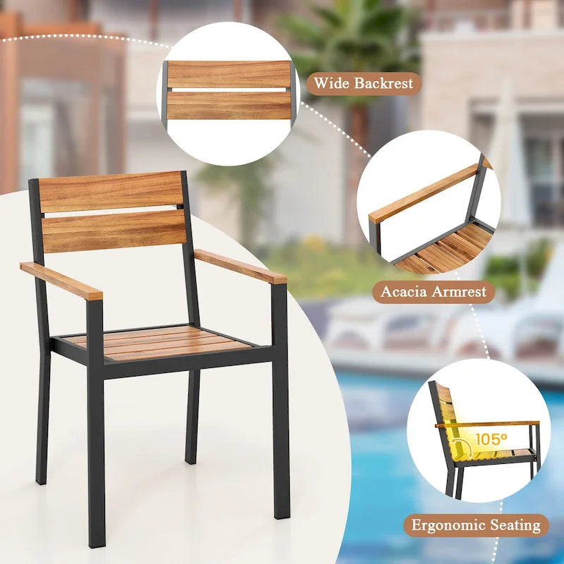 Ensemble de salle à manger d'extérieur Gymax 7 pièces, table rectangulaire 69 avec 6 chaises empilables