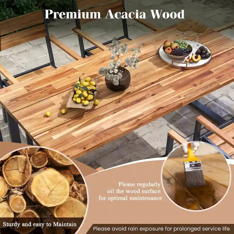 Ensemble de salle à manger d'extérieur Gymax 7 pièces, table rectangulaire 69 avec 6 chaises empilables