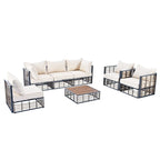 Contemporary 7-Piece Metal Outdoor Sectional Set  All-Weather Patio Furniture With Plush Cushions & Coffee Table.