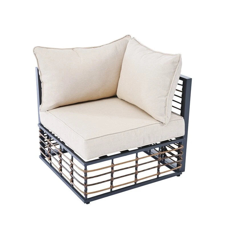 Ensemble de canapé d'extérieur sectionnel contemporain en métal 7 pièces, mobilier de patio résistant aux intempéries avec coussins moelleux et table basse.