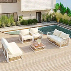 Ensemble de canapé d'extérieur sectionnel contemporain en métal 7 pièces, mobilier de patio résistant aux intempéries avec coussins moelleux et table basse.