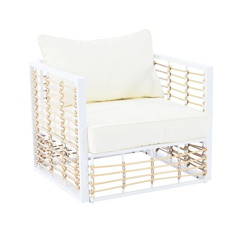 Ensemble de canapé d'extérieur sectionnel contemporain en métal 7 pièces, mobilier de patio résistant aux intempéries avec coussins moelleux et table basse.