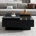Table basse carrée avec plateau coulissant, table basse moderne avec 4 compartiments de rangement dissimulés, table d'appoint