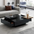 Table basse carrée avec plateau coulissant, table basse moderne avec 4 compartiments de rangement dissimulés, table d'appoint