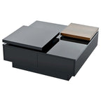 Table basse carrée avec plateau coulissant, table basse moderne avec 4 compartiments de rangement dissimulés, table d'appoint