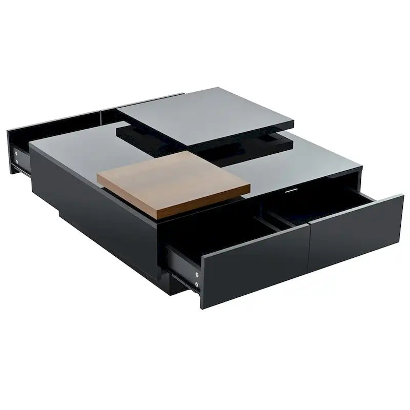 Table basse carrée avec plateau coulissant, table basse moderne avec 4 compartiments de rangement dissimulés, table d'appoint