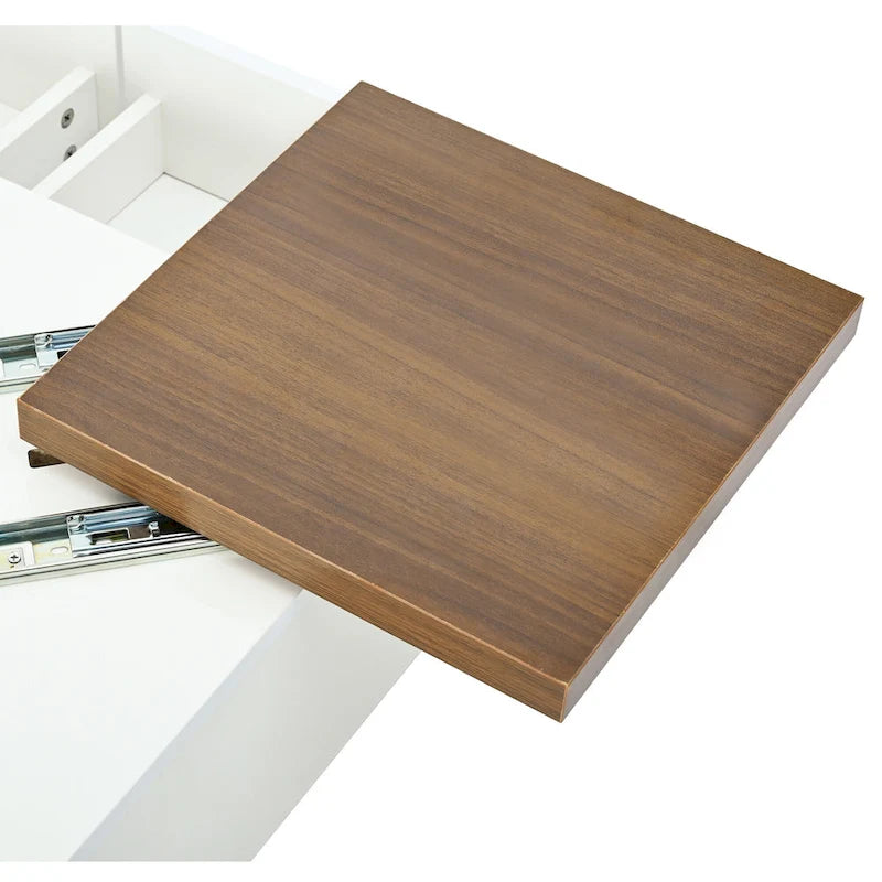 Table basse carrée avec plateau coulissant, table basse moderne avec 4 compartiments de rangement dissimulés, table d'appoint