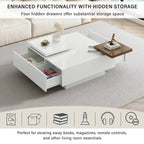 Table basse carrée avec plateau coulissant, table basse moderne avec 4 compartiments de rangement dissimulés, table d'appoint
