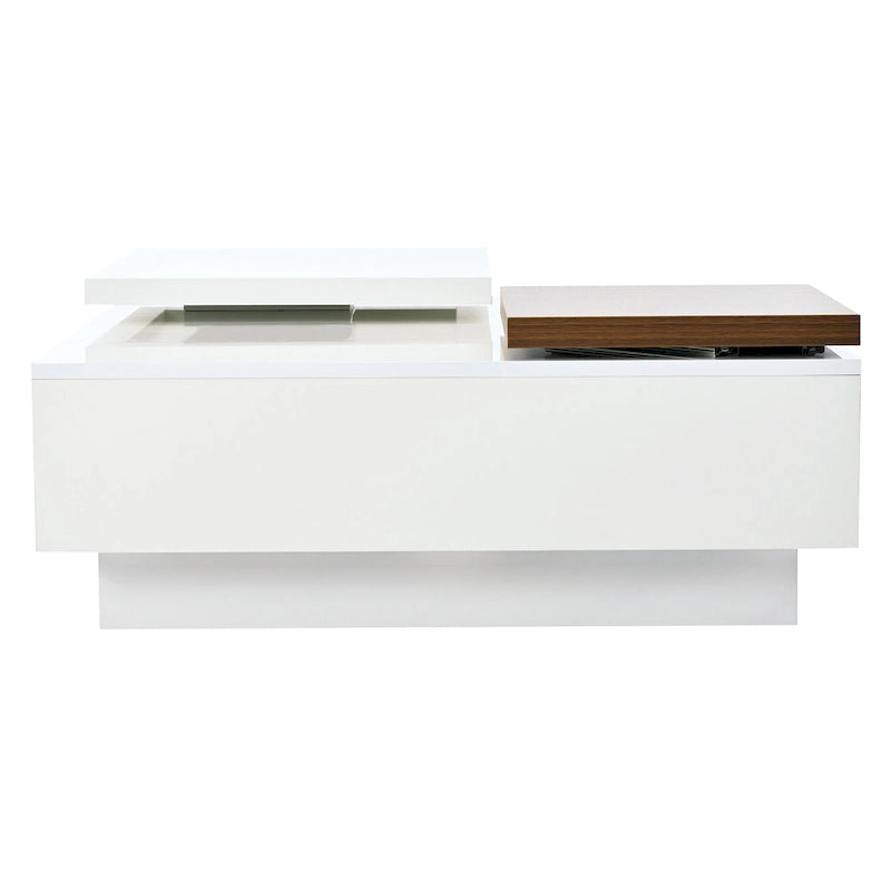 Table basse carrée avec plateau coulissant, table basse moderne avec 4 compartiments de rangement dissimulés, table d'appoint