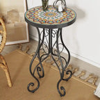 Table d'appoint ronde d'extérieur en céramique, colorée et noire