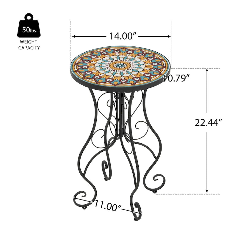 Table d'appoint ronde d'extérieur en céramique, colorée et noire