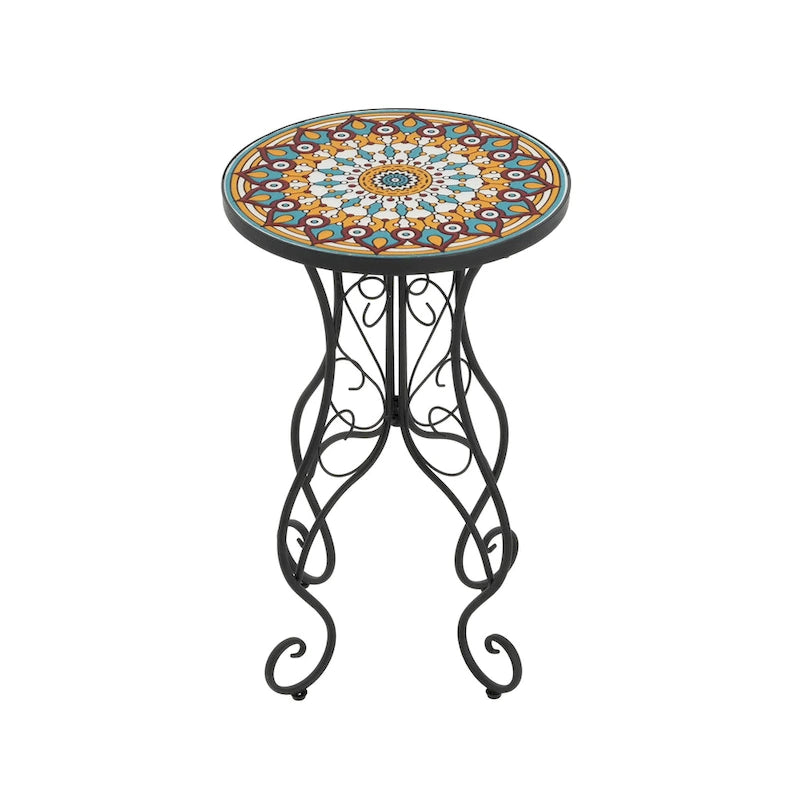 Table d'appoint ronde d'extérieur en céramique, colorée et noire