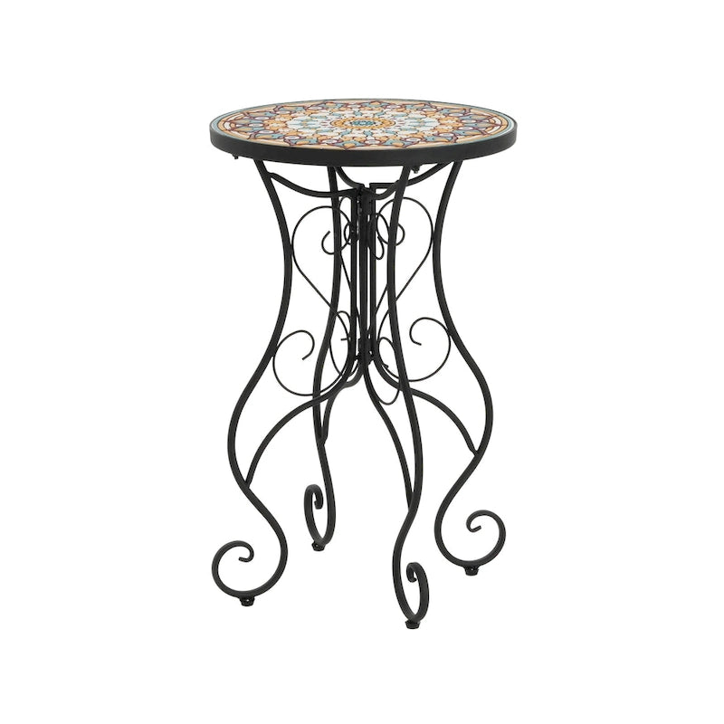 Table d'appoint ronde d'extérieur en céramique, colorée et noire