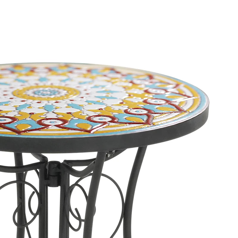 Table d'appoint ronde d'extérieur en céramique, colorée et noire
