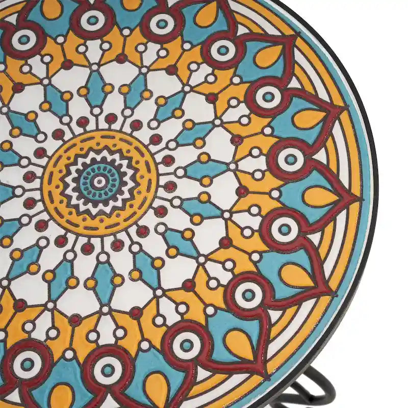 Table d'appoint ronde d'extérieur en céramique, colorée et noire