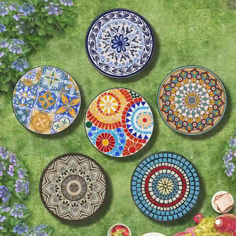 Table d'appoint ronde d'extérieur en céramique, colorée et noire