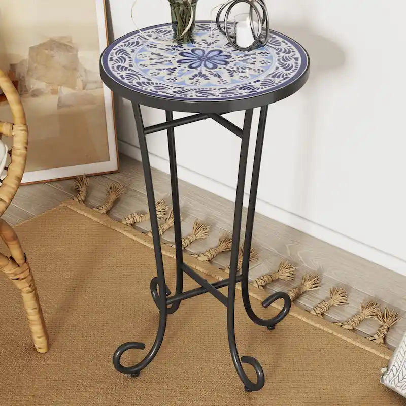Table d'appoint de terrasse, bleu et noir