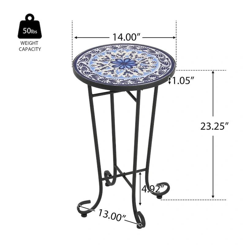 Table d'appoint de terrasse, bleu et noir