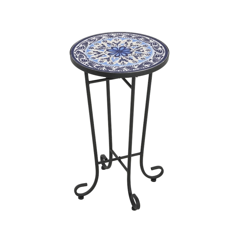 Table d'appoint de terrasse, bleu et noir