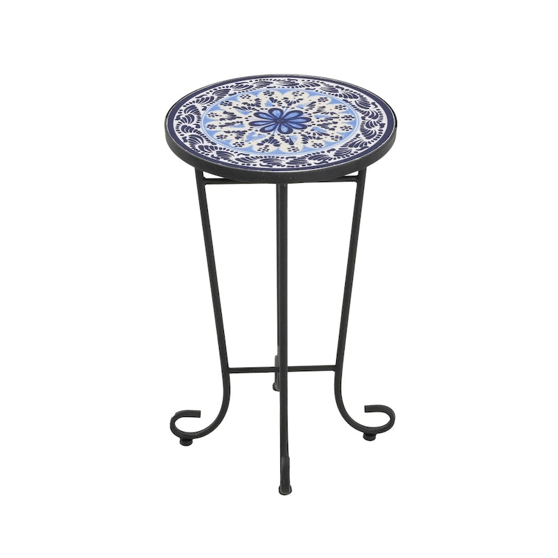 Table d'appoint de terrasse, bleu et noir