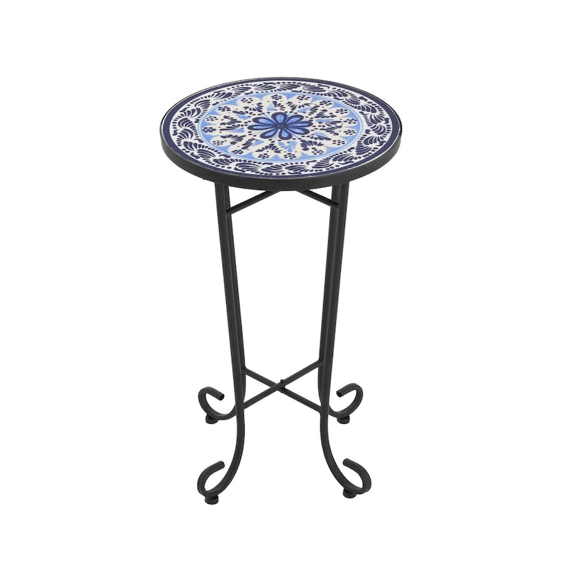 Table d'appoint de terrasse, bleu et noir