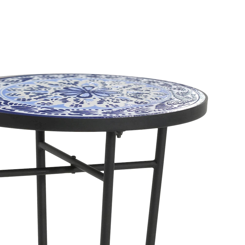 Table d'appoint de terrasse, bleu et noir