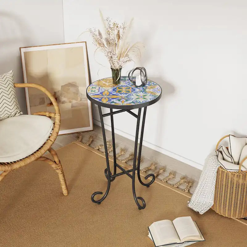 Table d'appoint de terrasse, bleu et noir