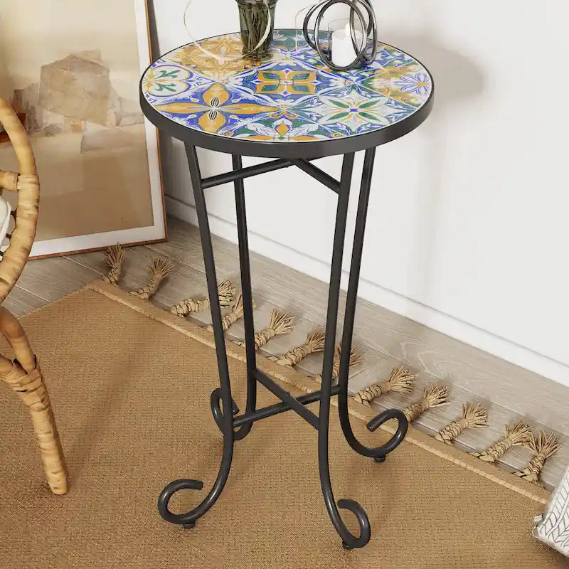 Table d'appoint de terrasse, bleu et noir