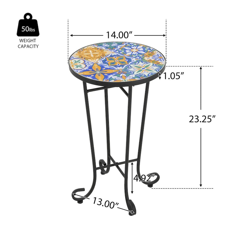 Table d'appoint de terrasse, bleu et noir