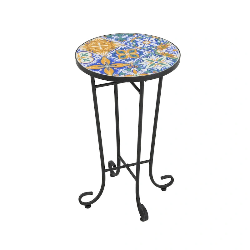 Table d'appoint de terrasse, bleu et noir