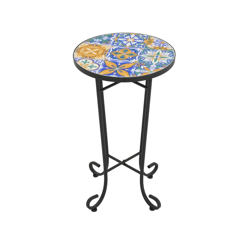 Table d'appoint de terrasse, bleu et noir