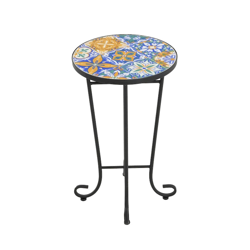 Table d'appoint de terrasse, bleu et noir