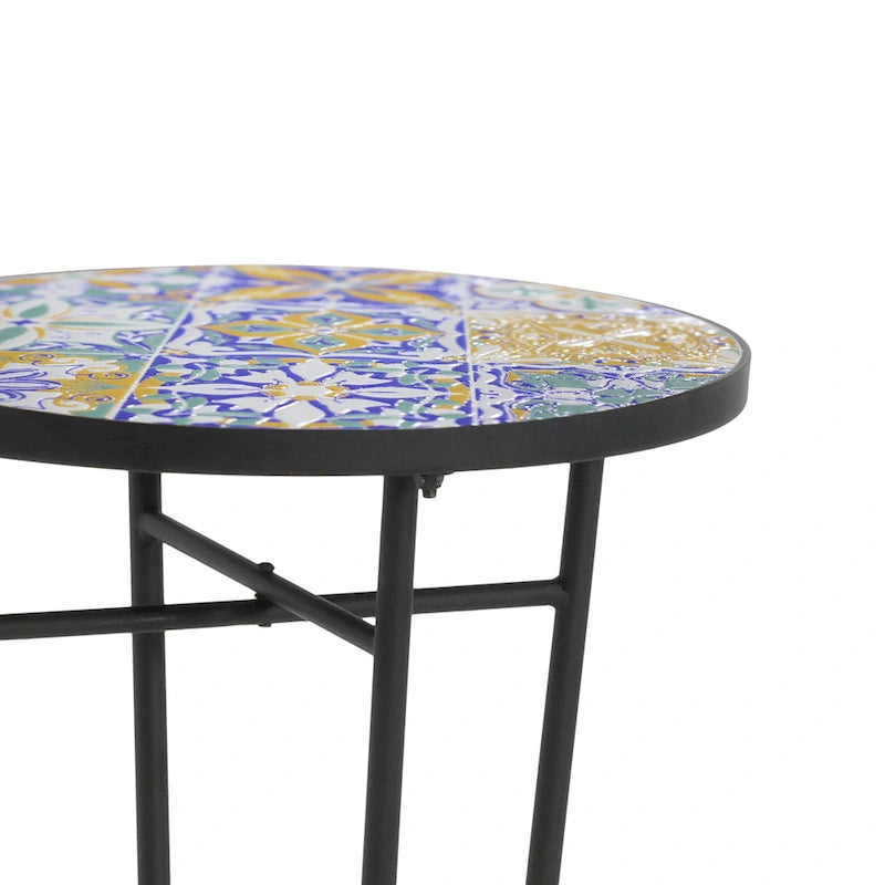Table d'appoint de terrasse, bleu et noir