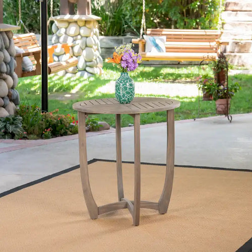 27.5 Inch Grey Acacia Wood Bistro Table Round Rustic Outdoor Slat Top