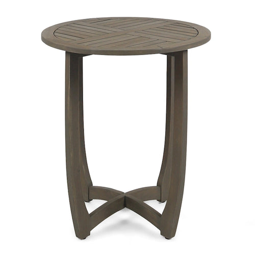 Table bistro ronde rustique d'extérieur en bois d'acacia gris de 70 cm (27,5 pouces), plateau à lattes.