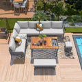 Ensemble de canapé d'angle d'extérieur en forme de L, 6 pièces, mobilier de jardin en corde avec canapé, table basse de rangement, tabourets et banc
