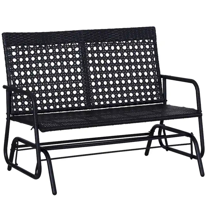 Fauteuil à bascule de patio Outsunny, canapé-lit ergonomique 2 places en résine tressée PE pour espaces extérieurs, jardin et véranda