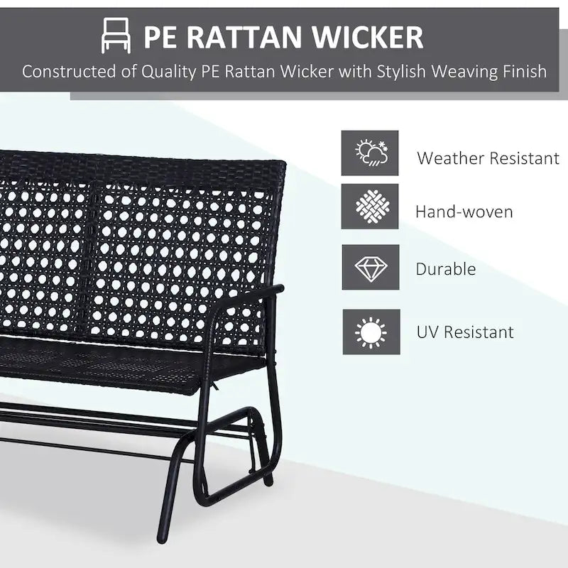 Fauteuil à bascule de patio Outsunny, canapé-lit ergonomique 2 places en résine tressée PE pour espaces extérieurs, jardin et véranda