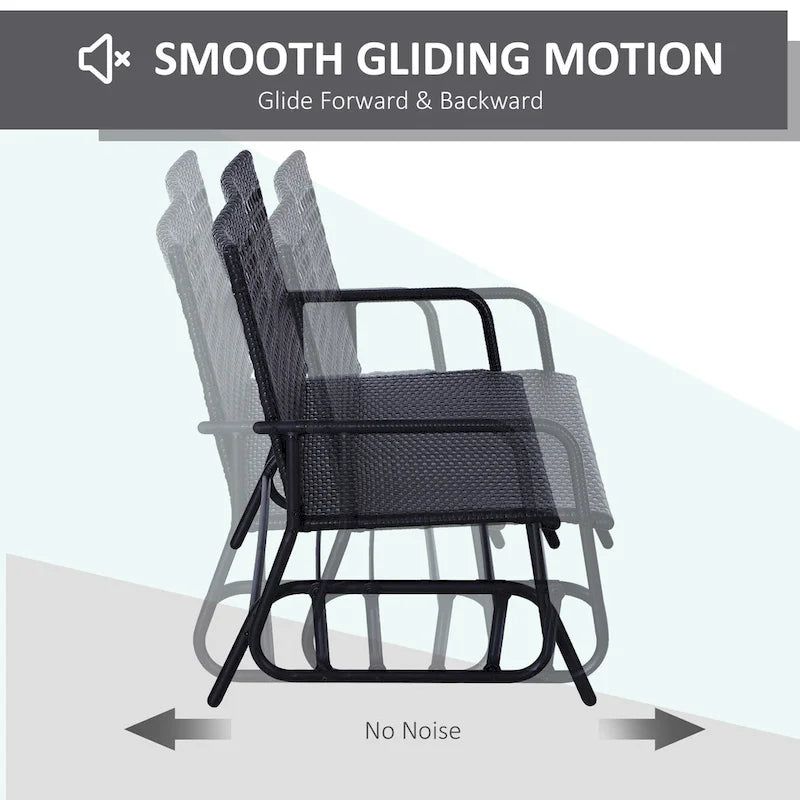 Fauteuil à bascule de patio Outsunny, canapé-lit ergonomique 2 places en résine tressée PE pour espaces extérieurs, jardin et véranda