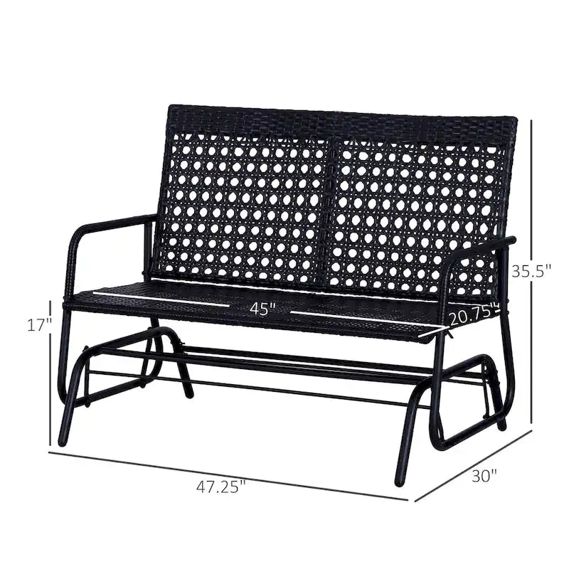 Fauteuil à bascule de patio Outsunny, canapé-lit ergonomique 2 places en résine tressée PE pour espaces extérieurs, jardin et véranda
