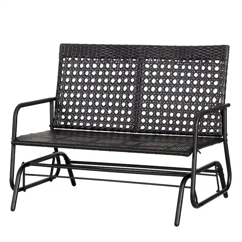 Fauteuil à bascule de patio Outsunny, canapé-lit ergonomique 2 places en résine tressée PE pour espaces extérieurs, jardin et véranda