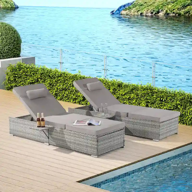 GDFStudio - Ensemble de 2 chaises longues d'extérieur Amelia avec inclinaison réglable et table d'appoint pour se détendre au bord de la piscine