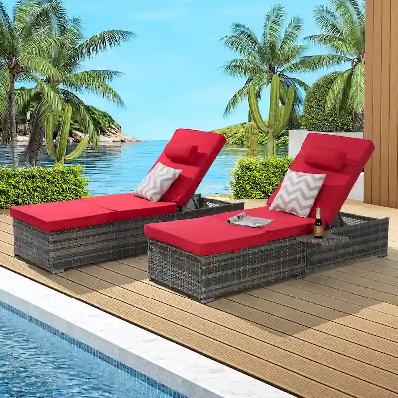 GDFStudio - Ensemble de 2 chaises longues d'extérieur Amelia avec inclinaison réglable et table d'appoint pour se détendre au bord de la piscine