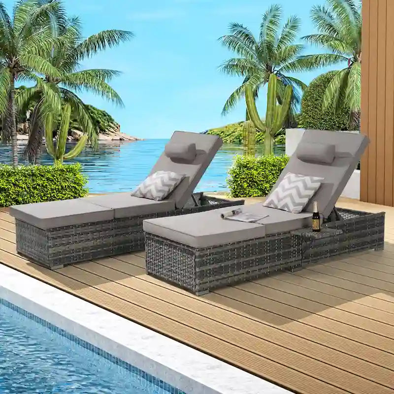 GDFStudio - Ensemble de 2 chaises longues d'extérieur Amelia avec inclinaison réglable et table d'appoint pour se détendre au bord de la piscine