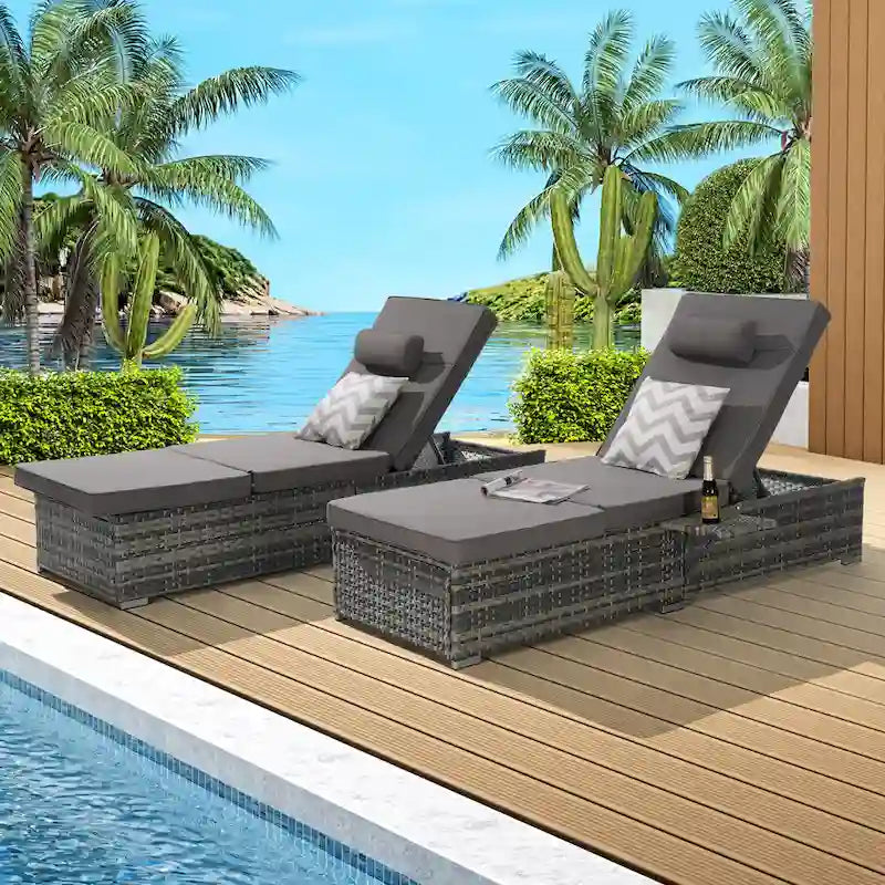 GDFStudio - Ensemble de 2 chaises longues d'extérieur Amelia avec inclinaison réglable et table d'appoint pour se détendre au bord de la piscine