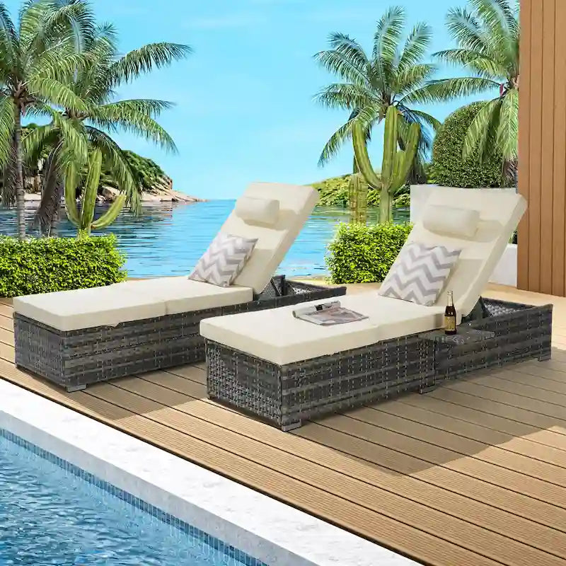 GDFStudio - Ensemble de 2 chaises longues d'extérieur Amelia avec inclinaison réglable et table d'appoint pour se détendre au bord de la piscine