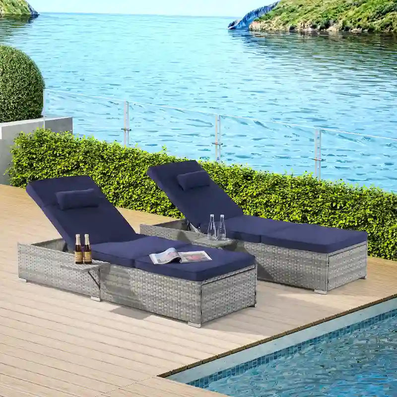 GDFStudio - Ensemble de 2 chaises longues d'extérieur Amelia avec inclinaison réglable et table d'appoint pour se détendre au bord de la piscine