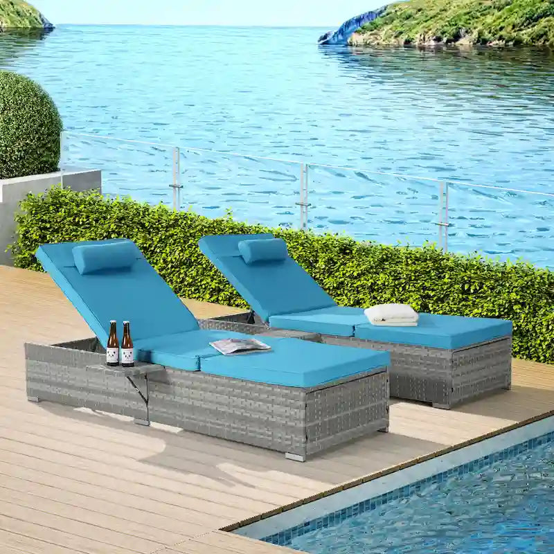 GDFStudio - Ensemble de 2 chaises longues d'extérieur Amelia avec inclinaison réglable et table d'appoint pour se détendre au bord de la piscine
